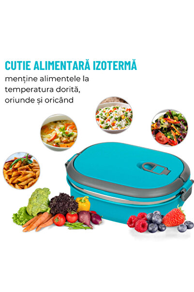 OEM Stainless steel insulated food container with lid and handles, 700ml, Turquoise