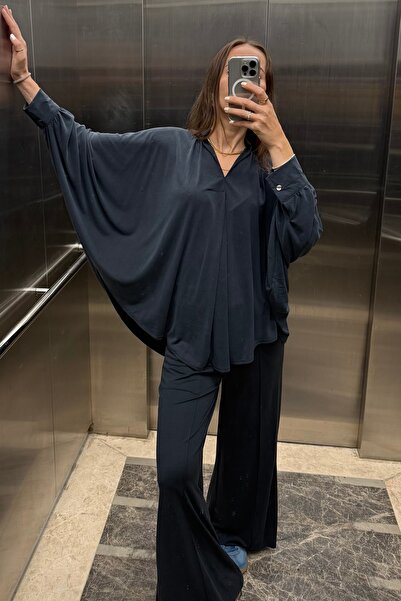 Noi Belis 100% Modal Batwing Sleeve Soft Button Blouse Pants Woven Top-And-Bottom Set Aw25Au0014