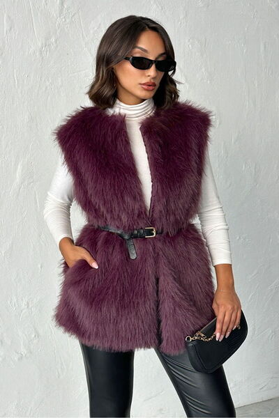 SUN STYLE Lined Long Vest with Collar Hook and Pocket
