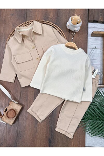 ADDA KETEN GABARDİN SWEATSHİRT BADİ RAHAT KESİM PANTOLON 3 LÜ ERKEK BEBEK VE ÇOCUK TAKIM