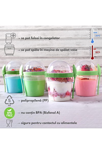 OEM Container for yogurt, cereal, fruit, with spoon, 500ml