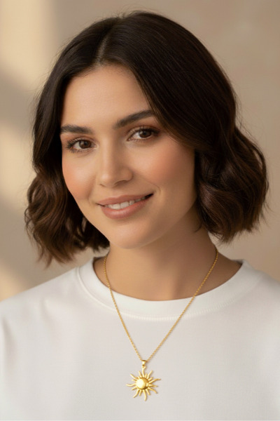özgül takı ve tasarım Stainless Steel Gold Color Sun Pattern Women's Necklace