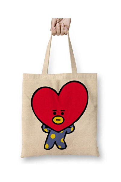 Toyaso Bts Bt21 Tata White Cloth Bag Long Handle Shopping Bag Beach Bag