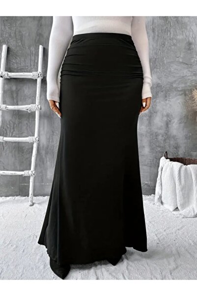 MAROVOAY Plus Size Maxi Length Lycra Skirt