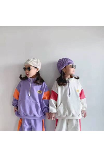 MİO Unisex Children's Cotton Cool Letter Print Zip Tracksuit Set