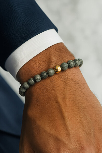 Padore Accessory A+ Quality > Gold Hematite Detailed Jasper Natural Stone Bracelet - with Natural Stone Gift