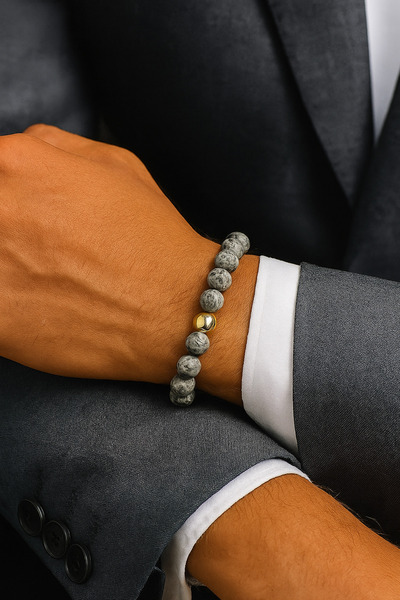 Padore Accessory A+ Quality > Gold Hematite Detailed Jasper Natural Stone Bracelet - with Natural Stone Gift
