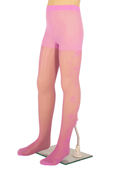 PETRA-ELISA Children's Lycra 20 Den Tights with Bianca pattern, Fuchsia Pink, 9-11 years