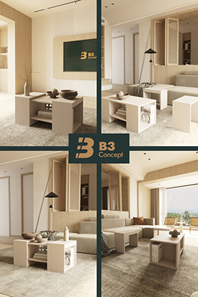 B3 Concept Oslo Serisi Çıkarılabilir Yan Sehpalı Takım Fonksiyonel Raflı 1. Kalite Modern Dekoratif Orta Sehpa