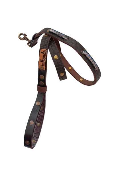 balkonda طوق مشي للكلاب من الجلد البني السميك مع خطافات ومسامير عتيقة الطراز،...