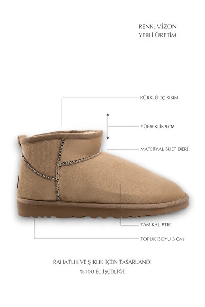 XWOH Women's Brown Suede Boots Equivalent Ultra Mini Fur Lined Winter Sole Short Heeled Boots