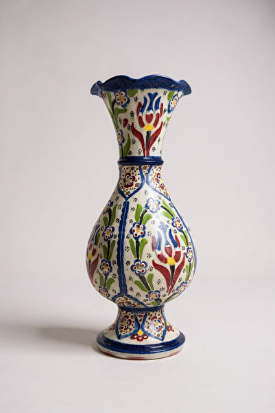 STORESZA El Yapımı 30Cm Çark İşi Sümbül Çini Vazo