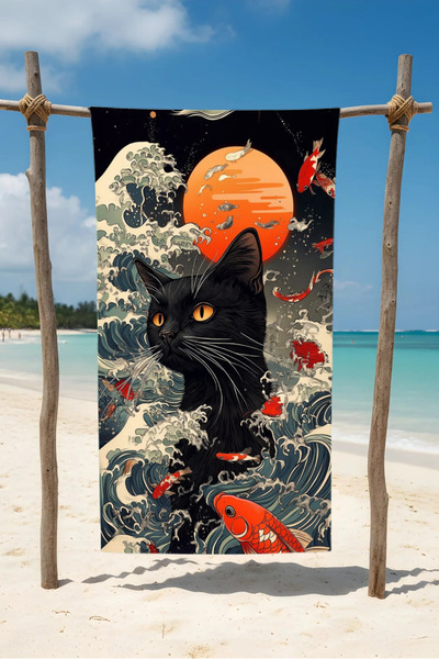 BETHA Black Cat Patterned Cotton Beach Towel – Patterned Design