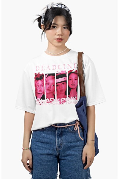 Fuddy Moda تي شيرت مطبوع للجنسين من Deadline World Tour 2025، تي شيرت كبير الحجم ذو طابع Blackpink Kpop