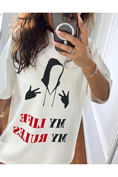 Unbranded/Generic MY LIFE MY RULES oversized T-shirt, with a large print and a strong message