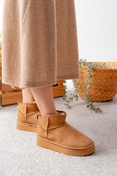 SİLİYA Mini Koyu Süet İçi Kürklü Kalın Taban Kadın Bot