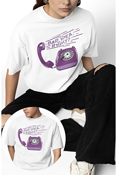 Fuddy Moda تي شيرت مكتوب عليه Unisex Phone Bad Idea Right، تي شيرت كبير الحجم...