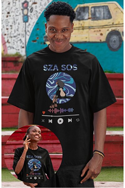 Fuddy Moda Tricou unisex cu imprimeu Sza Sos Track, tricou oversize cu gât cr...