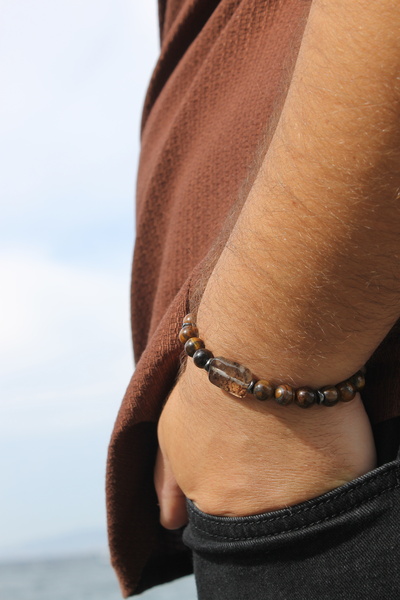 Esre Doğaltaş Takı Tiger Eye Rutilated Quartz Men's Bracelet