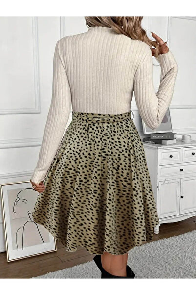 buğrahayalin Women's Long Sleeve Turtleneck Tie Waist Top Camisole Skirt Diving Dress