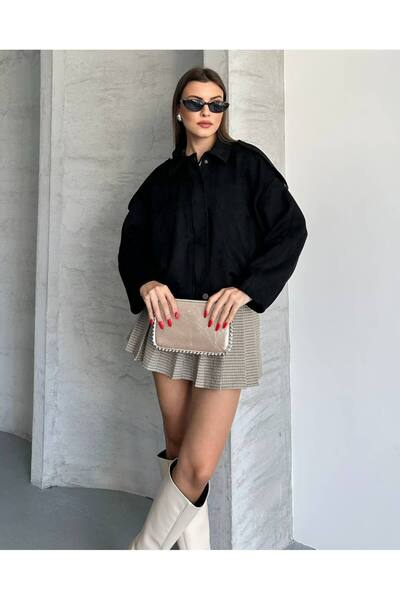 asyadabutik سترة كبيرة الحجم من جلد الغزال الفاخر مع بطانة داخلية