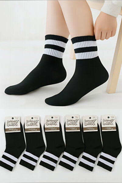İbrahim Berk 6 Çif Erkek Kolej Çorap Siyah Çizgili Kolej Spor Soket Çorap
