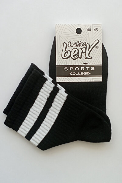İbrahim Berk 6 Çif Erkek Kolej Çorap Beyaz Siyah Çizgili Kolej Spor Soket Çorap