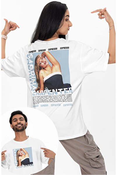 Fuddy Moda تي شيرت مطبوع عليه إسبريسو للجنسين، تي شيرت كبير الحجم ذو رقبة دائ...