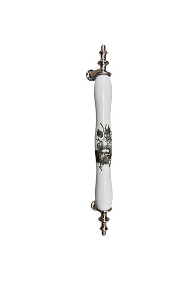 Online Home Market Porcelain Handle 128mm(12.8cm) Black Rose Patterned (Foot Chrome) Furniture Drawer Door Handle