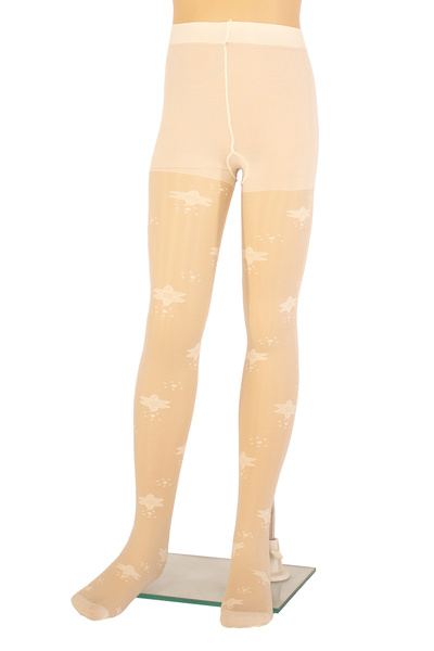PETRA-ELISA Children's Lycra 20 Den Tights with Dalia pattern, Cream, 9-11 years