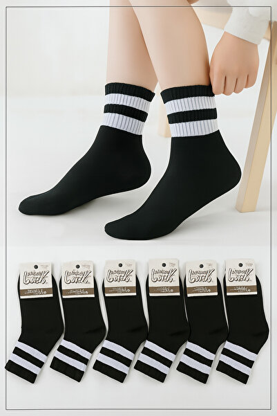 İbrahim Berk 6 Pairs Men's College Socks Black Striped College Sports Socks