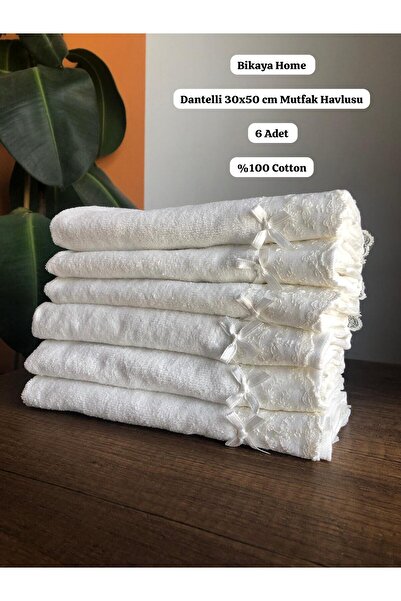 Bikaya Home Dantelli 30X50 cm 6 Pieces Kitchen Towels |   100% Cotton |   Dowry Box, Gift Box, Mevlütluk (a Type of Gift Box)