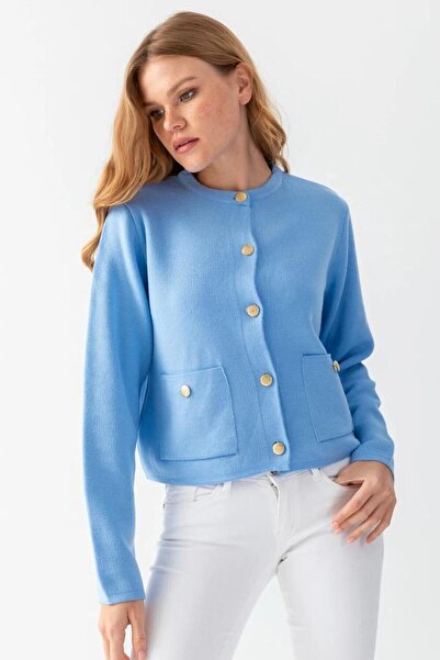 Noi Belis Basic Pocket Detailed Crew Neck Knitwear Cardigan Aw25Hi0011