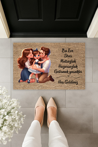 Dormot Modern Dijital Baskı Aile Temalı Kapı Önü Paspas
