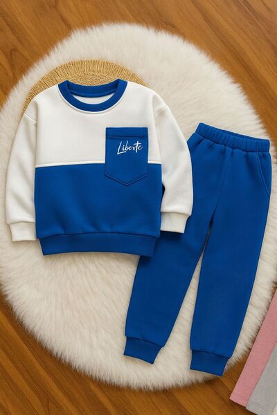 KOKOŞ BEBEK Liberte Printed Color Block Kids Tracksuit Set - Blue/White 3/10 Age 31485