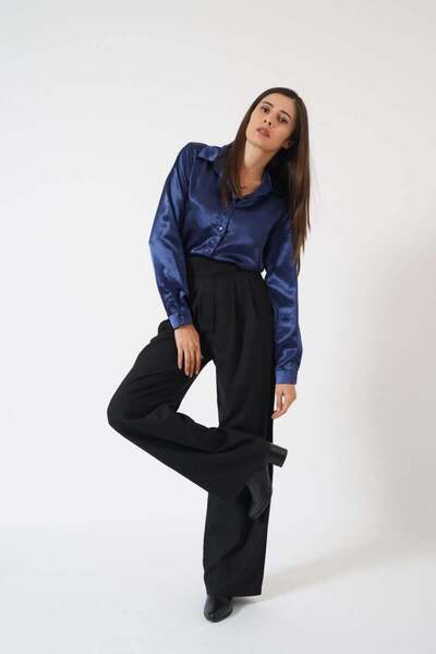 Pafi Moda Cămașă din satin de înaltă calitate pentru femei Tesra, bleumarin