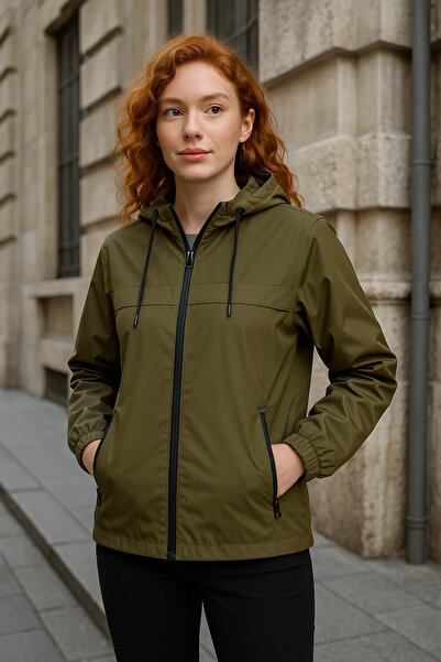 comstar Women's Lined Hooded Khaki Windbreaker & Raincoat