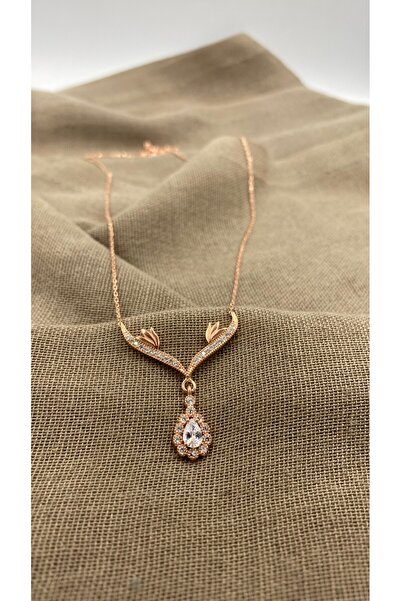 SURA SILVER BEYAZ DAMLA MODEL 925 AYAR ROSE GÜMÜŞ KOLYE