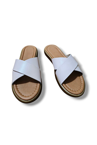 BARONES SHOES Women's Genuine Leather Cross-Strapped Slippers