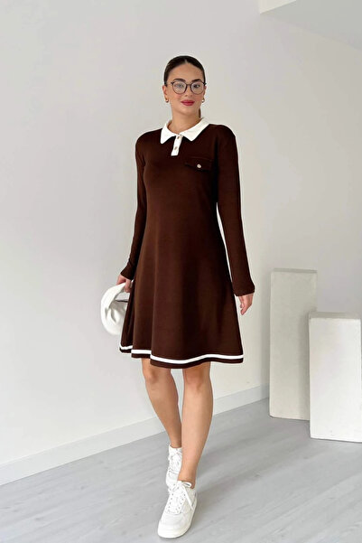 MOZENA Polo Yaka Uzun Kollu Modal Elbise