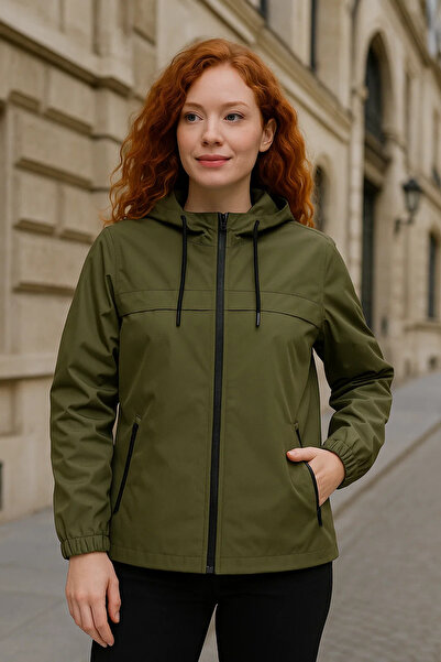 comstar Women's Lined Hooded Khaki Windbreaker & Raincoat