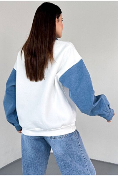 CCTWEAR Jean Detailed Shirt Collar Sweatshirt