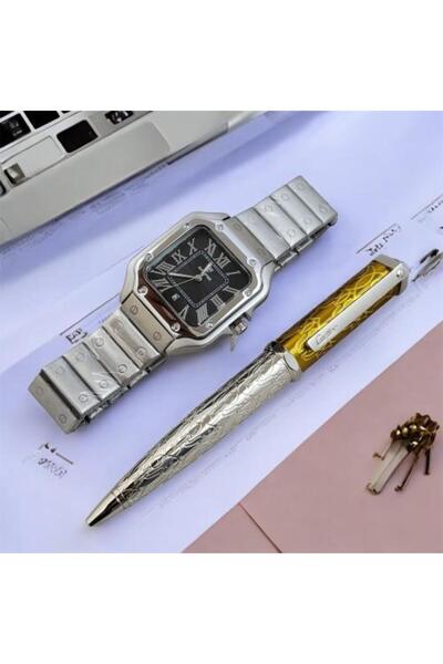 Leighton طقم العيد للرجال - ساعة وقلم كارتييه مع ضمان سنة