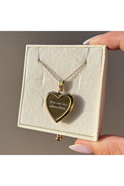 Vintagezegeni Ön Kapak Yazılı Fotoğraflı Kalp Kolye (1,7 cm)