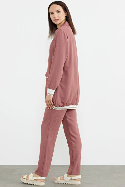 fantastik store Sementa 76326 Shawl Collar Zippered Crepe Set