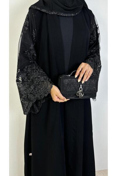REİNA Embroidered lace abaya in ceramic crepe fabric