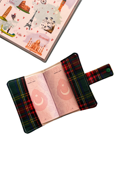 Outlet Çarşım Travel More Passport Cover Plaid Pattern Durable Premier Linen Passport Holder