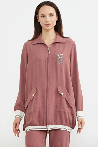 fantastik store Sementa 76326 Shawl Collar Zippered Crepe Set