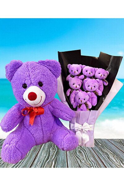 Linalux Gifts 35cm Mor Ayıcık Mor Peluş Ayıcık Buketi Ayıcıklı Buket - Sevgil...