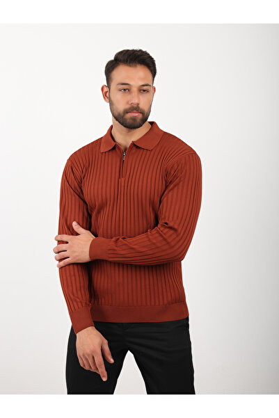 VALERO Men's Standard Fit Half Zip Polo Neck Tile Knit Sweater